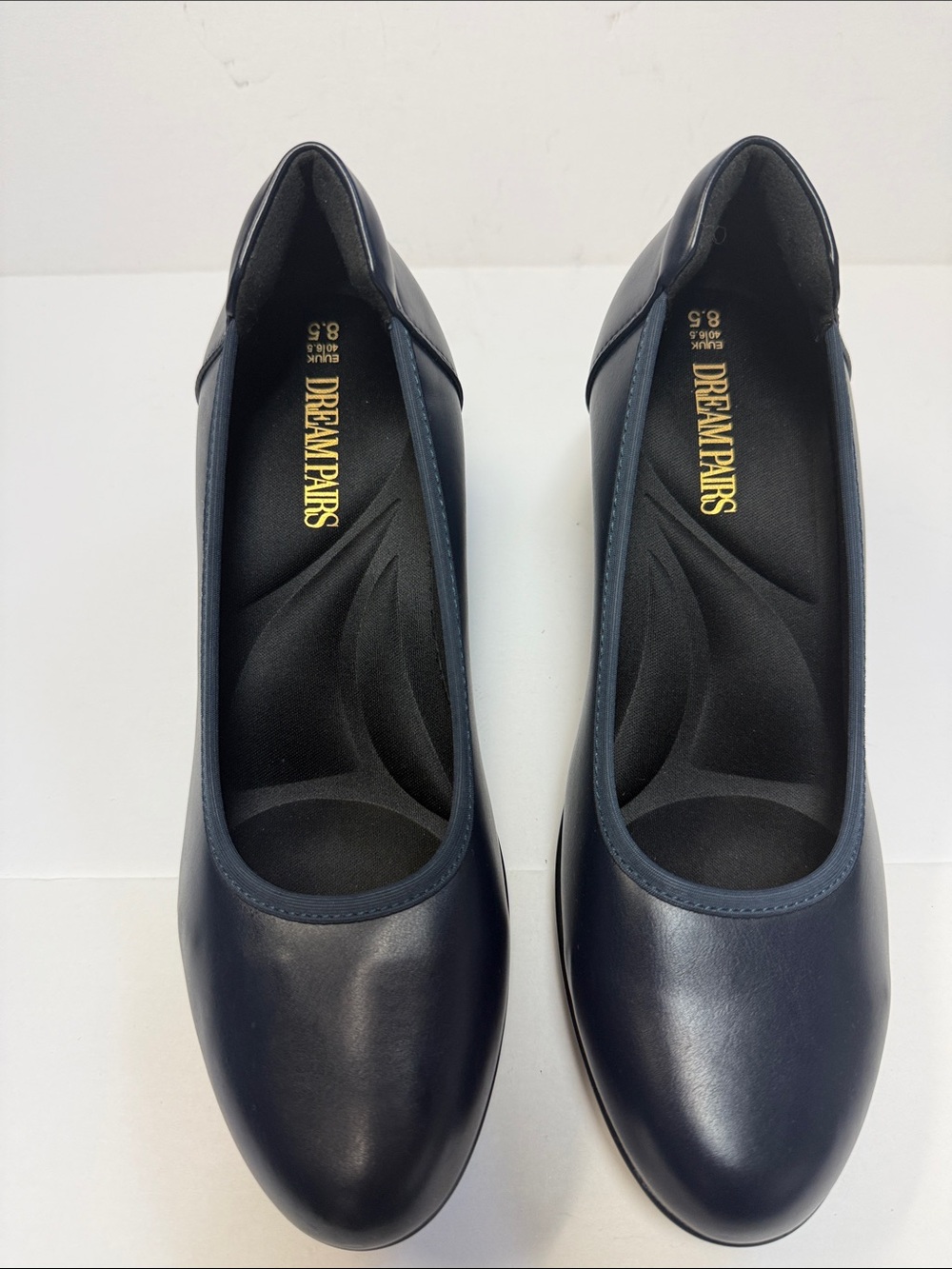 Dream Pairs Navy Round-Toe chunky heel